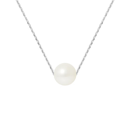PERLINEA- Collier- Perle de Culture d'Eau Douce- Diamètre 8-9 mm Blanc- Bijou Femme- Argent 925 Millièmes - newshop-tec