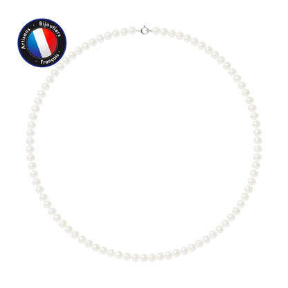 PERLINEA- Collier- Perle d'Eau Douce- Semi Ronde 5-6 mm Blanc- Bijou Femme - newshop-tec