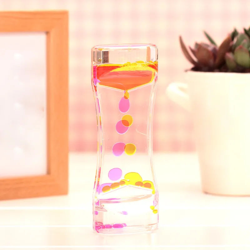 Hourglass Timer Double Colors Oil Hourglass Liquid Floating Motion Bubbles Timer Desk Decors Descending Sensory Bubbles Kids Toy