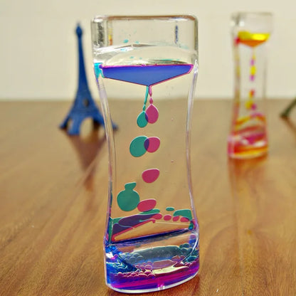 Hourglass Timer Double Colors Oil Hourglass Liquid Floating Motion Bubbles Timer Desk Decors Descending Sensory Bubbles Kids Toy